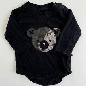 Huxbaby Black Long Sleeve Tee with Bear Graphic
